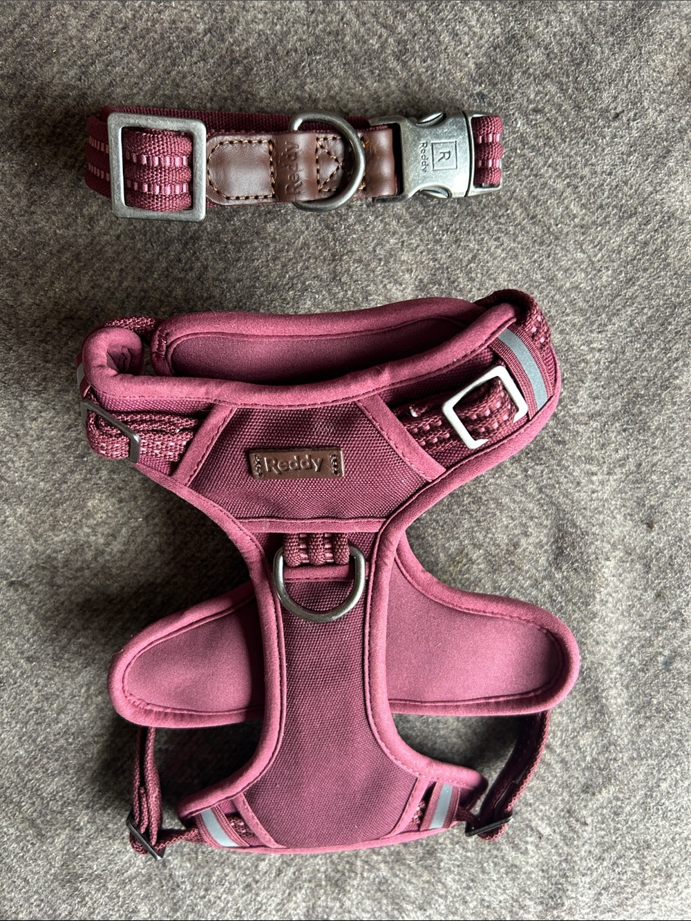 Reddy Burgundy Padded Dog Harness and Matching Collar Set